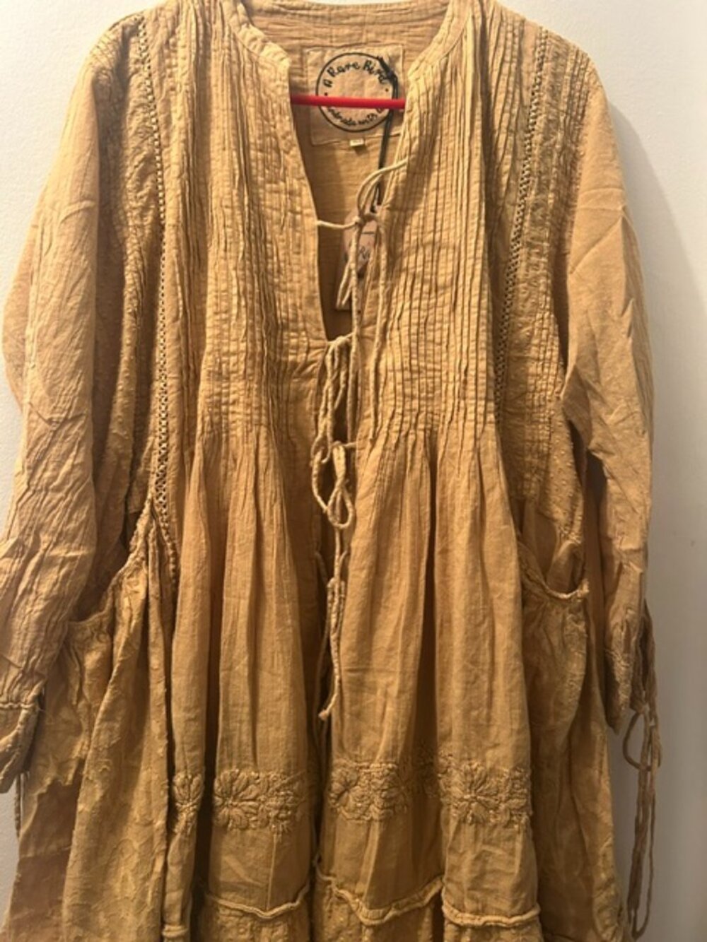 A Rare Bird Forever Timeless Lush Mustard Tie Embroidered Cotton Jacket DressNWT
